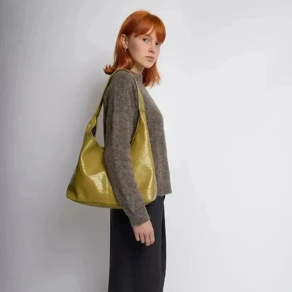 Noirvere Scarlett Distressed Leather Tote - Olive Green Leather Shoulder Bag